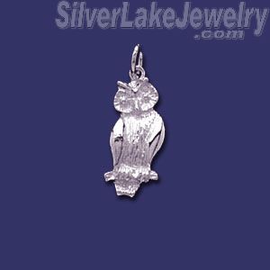 Sterling Silver Eared Owl on Branch Animal Charm Pendant - Click Image to Close