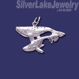 Sterling Silver Blue Whales Mother/Calf Animal Charm Pendant - Click Image to Close