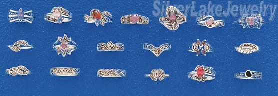 Sterling Silver 18 Marcasite Rings Package - Click Image to Close