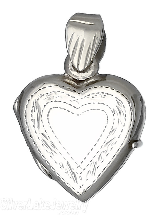 Sterling Silver High Polished Heart Locket With Etched Border - Click Image to Close
