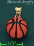 14K Gold 3D Basketball Enamel Charm Pendant - Click Image to Close