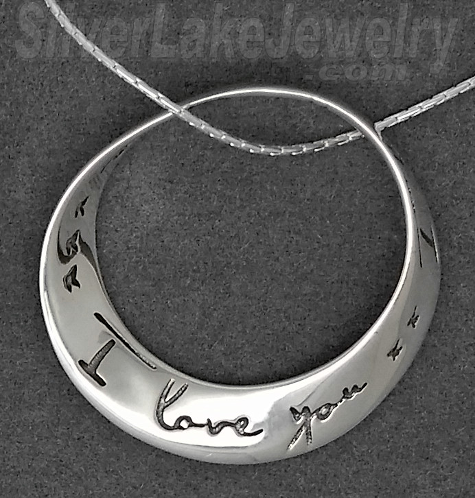Sterling Silver I Love You More Eternity Infinity Circle Mobius Pendant Necklace - Click Image to Close
