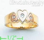 14K Gold 3Color 3 Hearts Ladies' Ring w/3 CZs - Click Image to Close