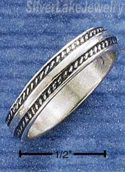 Sterling Silver 4mm Band Ring With Roped Edges Size 8 - Click Image to Close