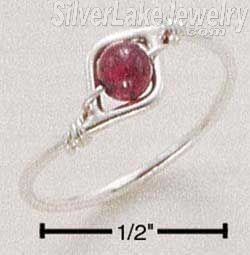 Sterling Silver Wire Ring With Garnet Bead Size 4 - Click Image to Close