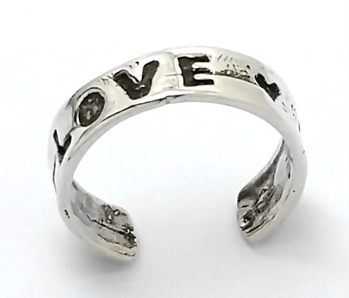 Sterling Silver "Love" And Hearts Toe Ring - Click Image to Close