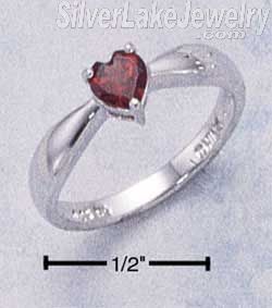 Sterling Silver Rhodium Plated Ring W/ Heart Shaped Genuine Garnet Size 5 - Click Image to Close