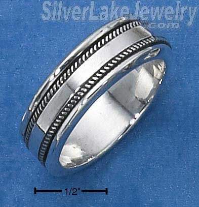 Sterling Silver Mens Worry Ring With Coin Edge Spinning Band Size 8 - Click Image to Close