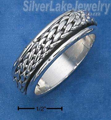 Sterling Silver Mens Antiqued Worry Ring With Woven Spinning Band Size 11 - Click Image to Close