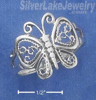 Sterling Silver Antiqued Filigree Butterfly Ring Size 8 - Click Image to Close