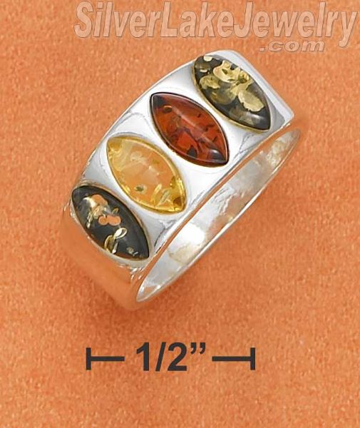 Sterling Silver Marquis Multicolor Amber 4 Stone Hp Ring Size 7 - Click Image to Close