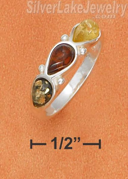 Sterling Silver Multicolor Amber Teardrops Ring Size 9 - Click Image to Close