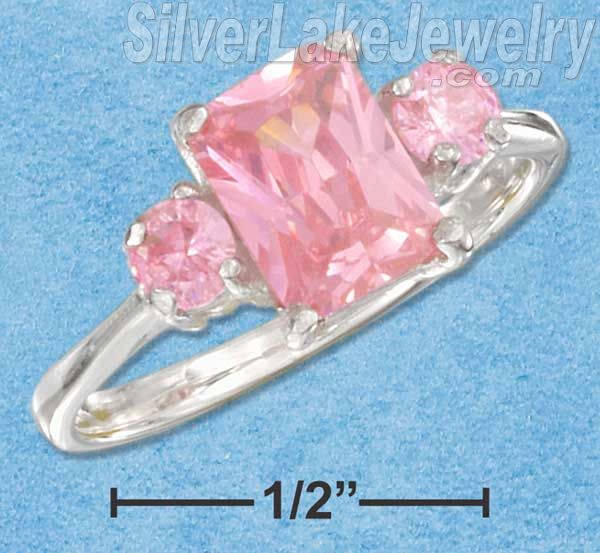 Sterling Silver 5X8 Rectangular Pink Cz W/ 3mm Pink Cz On Sides Ring Size 8 - Click Image to Close