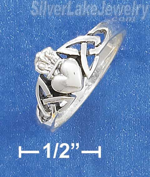 Sterling Silver Celtic Claddagh Ring With Surrounding Knot Work Design Size 7 - Click Image to Close