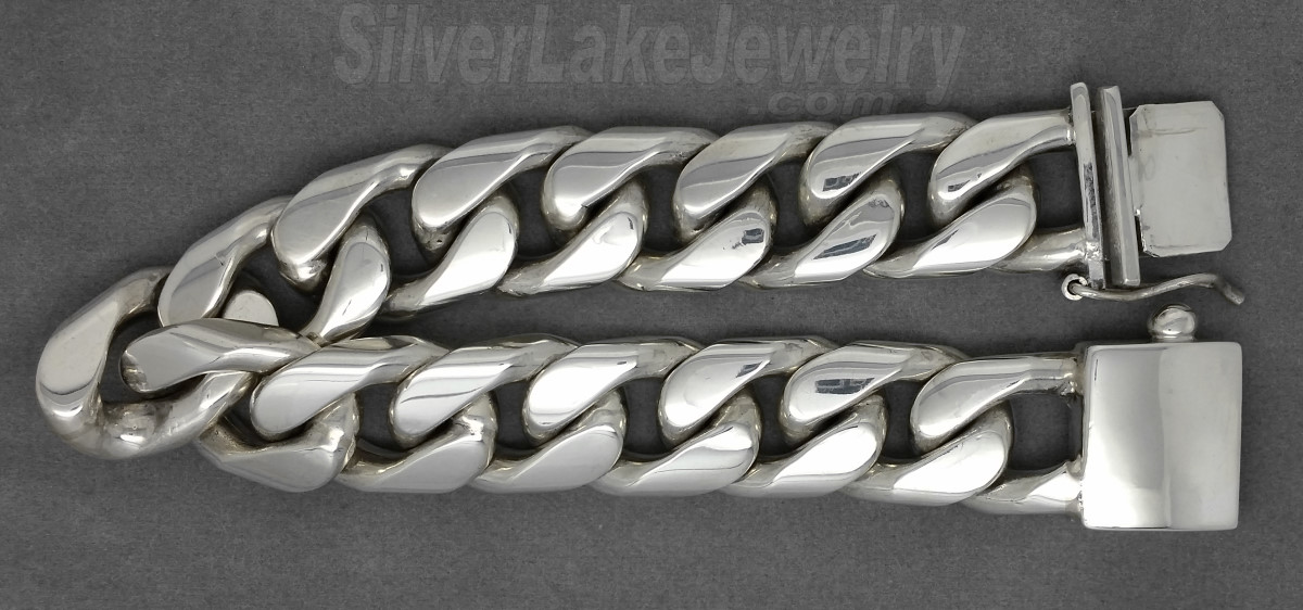 Sterling Silver 9" Curb Handmade Bracelet 18mm - Click Image to Close
