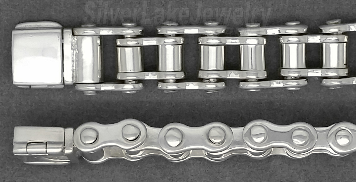 Sterling Silver 8" Bike Bicycle Chain Handmade Bracelet 11mm - Click Image to Close