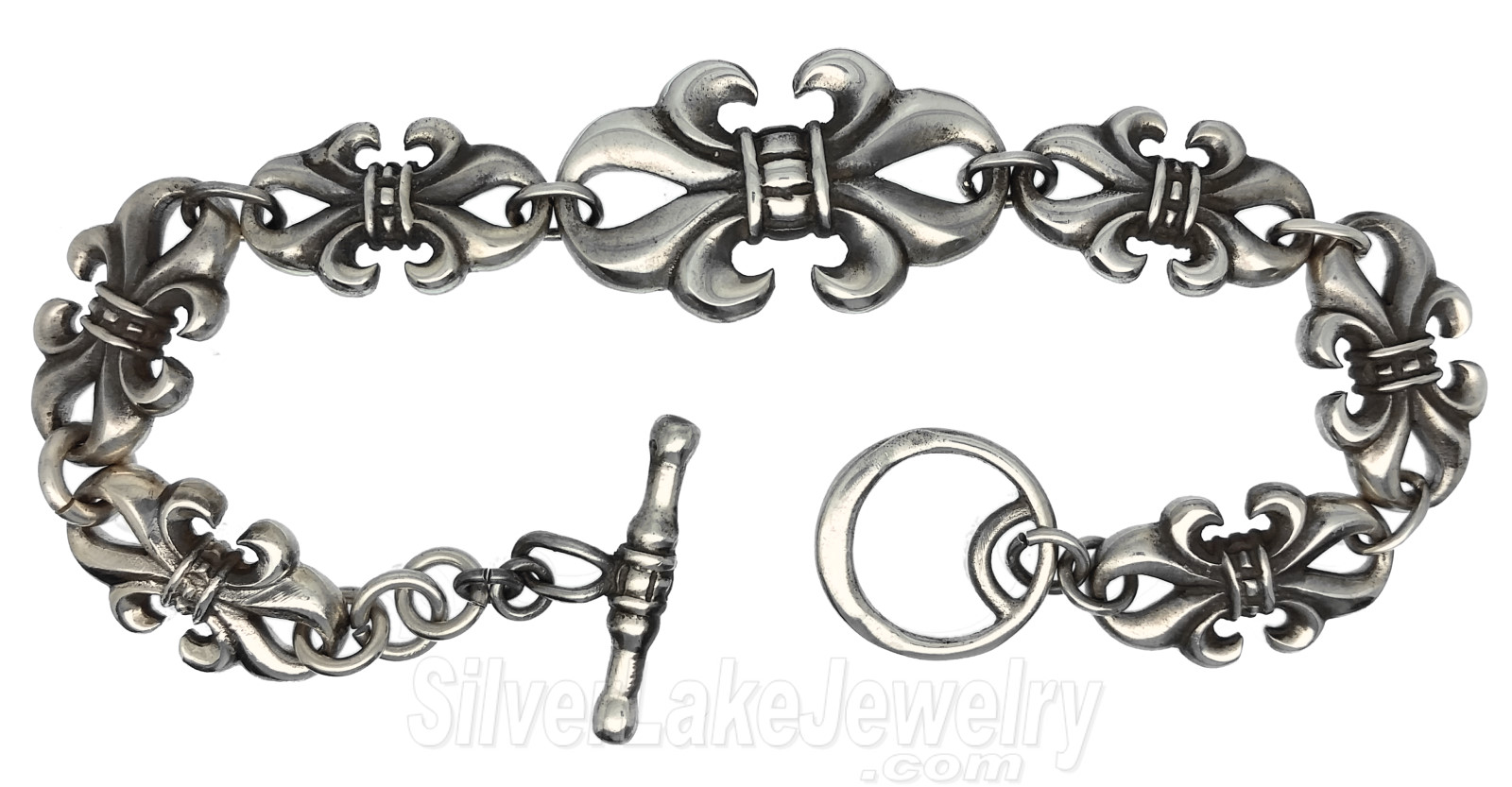 Sterling Silver 8" Fleur-de-lis Bracelet 18mm - Click Image to Close