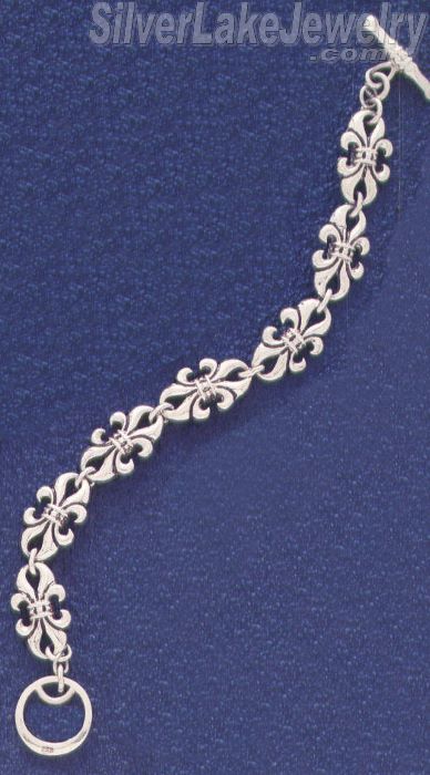Sterling Silver 8" Fleur-de-lis Bracelet 12mm - Click Image to Close