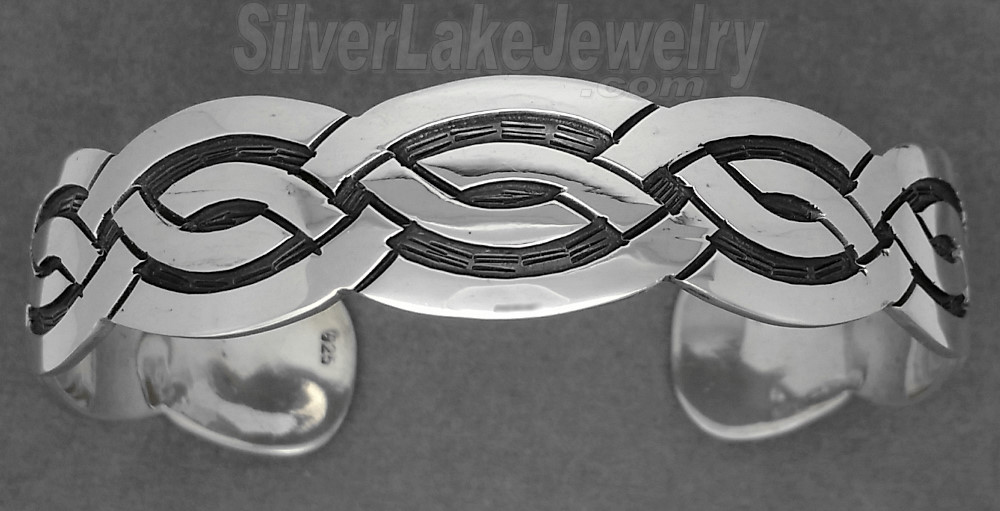 Sterling Silver Celtic Cuff Bangle 14mm - Click Image to Close