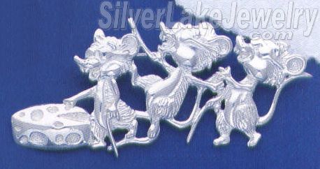 Sterling Silver 3 Blind Mice Brooch Pin - Click Image to Close
