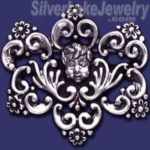 Sterling Silver Flower Ornament w/Child Face Brooch Pin - Click Image to Close