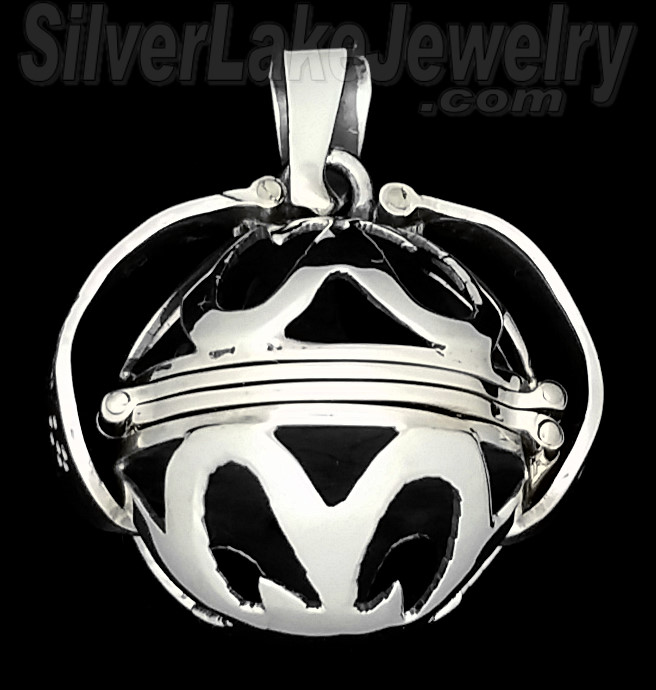 Sterling Silver 4-Picture Photo Ball Openwork Design Locket Char - Click Image to Close