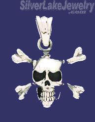 Sterling Silver Skull & Bones Charm Pendant - Click Image to Close