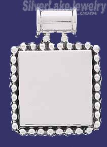 Sterling Silver Square w/Beads Engravable Charm Pendant - Click Image to Close