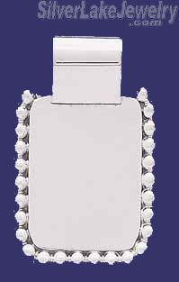 Sterling Silver Rectangular w/Beads Engravable Charm Pendant - Click Image to Close