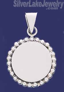 Sterling Silver Circle w/Beads Engravable Charm Pendant - Click Image to Close
