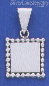 Sterling Silver Square w/Beads Engravable Charm Pendant - Click Image to Close