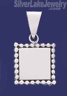 Sterling Silver Square w/Beads Engravable Charm Pendant - Click Image to Close