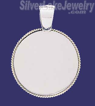 Sterling Silver Circle w/Rope Engravable Charm Pendant - Click Image to Close
