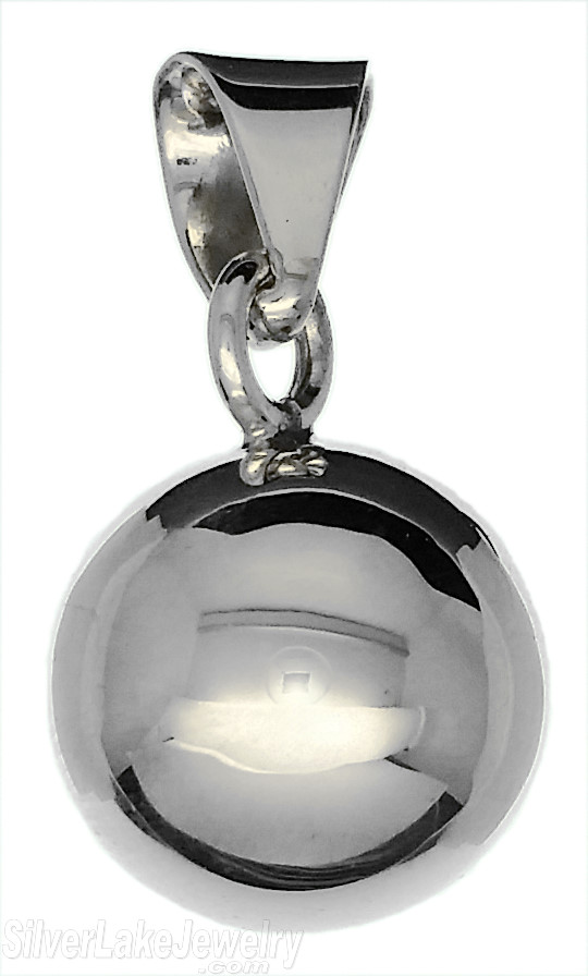 Sterling Silver Small High Polish Ball Bell Rattle Charm Pendant 14mm - Click Image to Close