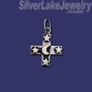 Sterling Silver Cross w/Moon & Stars Charm Pendant - Click Image to Close