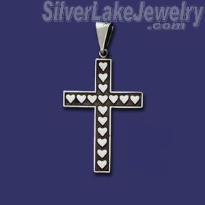Sterling Silver Cross w/Hearts Charm Pendant - Click Image to Close