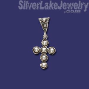 Sterling Silver Bead & Rope Cross Charm Pendant - Click Image to Close