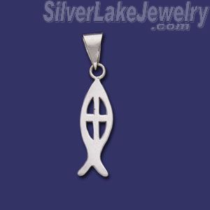Sterling Silver Christianity Fish Cross Charm Pendant - Click Image to Close