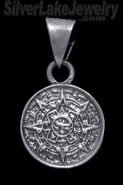 Sterling Silver Aztec Sun Calendar Pendant 16mm - Click Image to Close