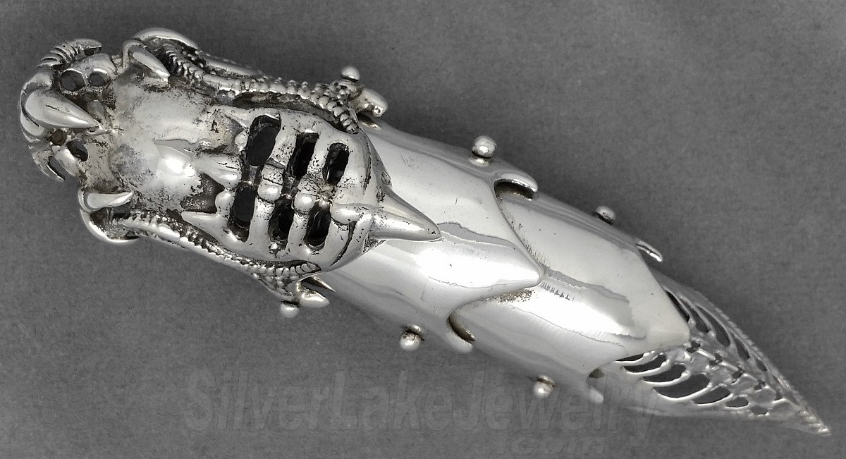 Sterling Silver Skull Armory Gothic Claw Full Finger Ring - Click Image to Close