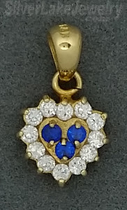 14K Gold Small Heart w/ Clear & Blue CZ Charm Pendant