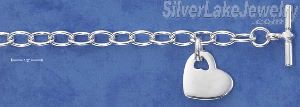 Sterling Silver Italian 7" Oval Cable 150 Heart Charm Bracelet With Toggle Clasp