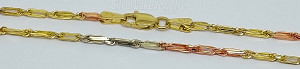 14K Gold 24" 3 Color Baguette Link Chain Necklace 1.9mm