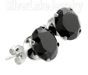 Sterling Silver 7mm Round Black CZ Stud Earrings