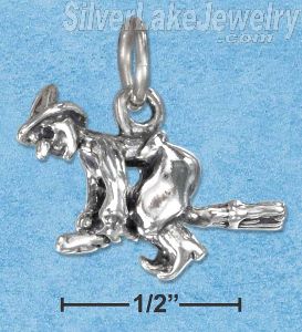Sterling Silver Three Dimensional Flying Witch Charm