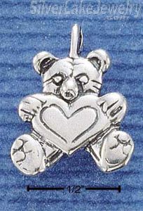 Sterling Silver Teddy Bear Pendant Holding A Heart
