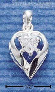 Sterling Silver April Cubic Zirconia Heart Pendant