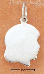 Sterling Silver Large High Polish Engravable Girl Profile Charm