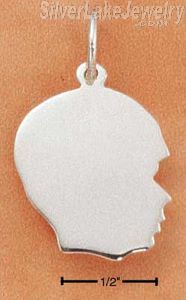 Sterling Silver Large High Polish Engravable Boy Profile Charm