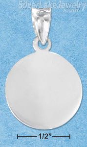 Sterling Silver High Polish 17mm Round Engravable Disk Pendant